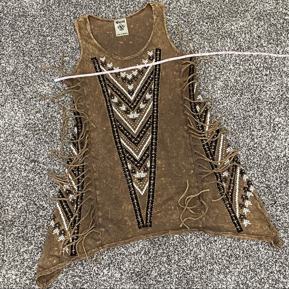 VOCAL - WILD WEST FRINGE TOP - ACID WASH - FRINGE - EMBELLISHMENTS SIZE MED B11 - Picture 5 of 8